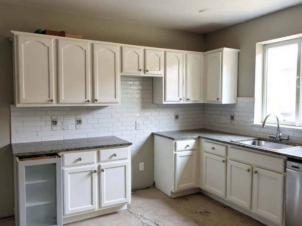 Renovated coastal kitchen with white cabinets and quartz counters in a Lake Worth Beach home